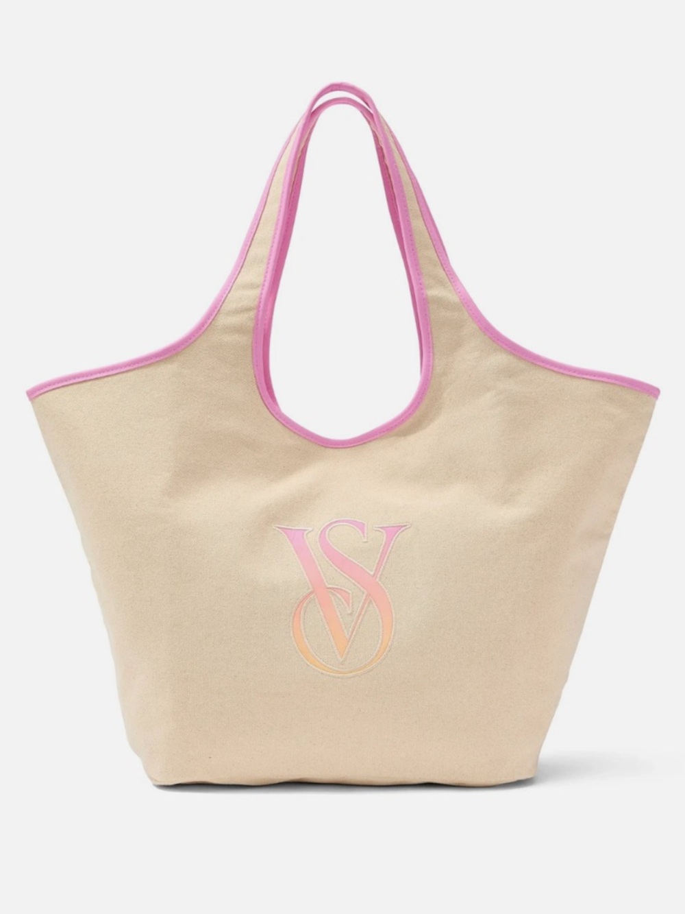 Victoria's Secret Canvas Tote with Pink Trim and Gradient Logo
